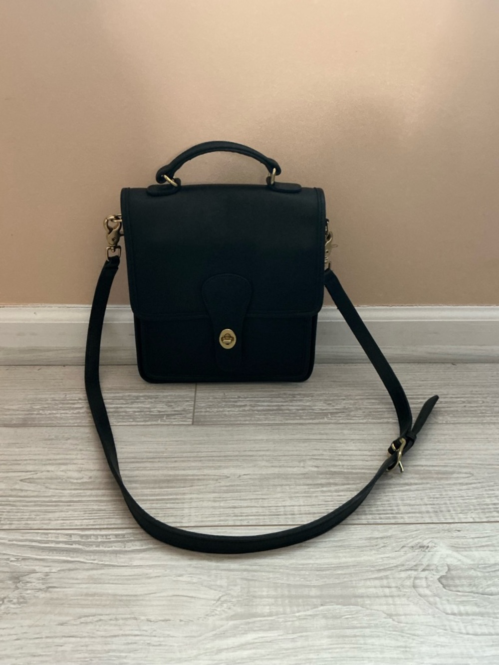 Coach Black Leather Top-Handle Crossbody with Gold Hardware